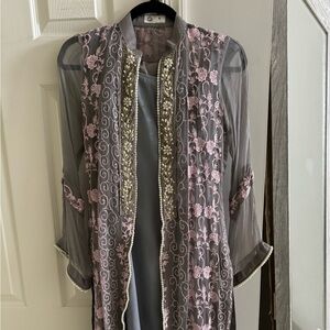 Grey pearl 4pc  dress with coat